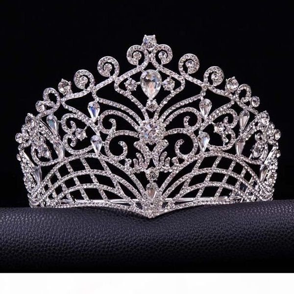 

2017 new big european bride crowns silver plated austrian crystal large queen tiara wedding hair accessories t-002 c18112001, Slivery;golden