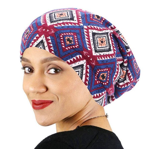 

elegant soft breathable summer floral print chemo cancer beanie nightcap muslim islamic hat sleeping cap, Blue;gray