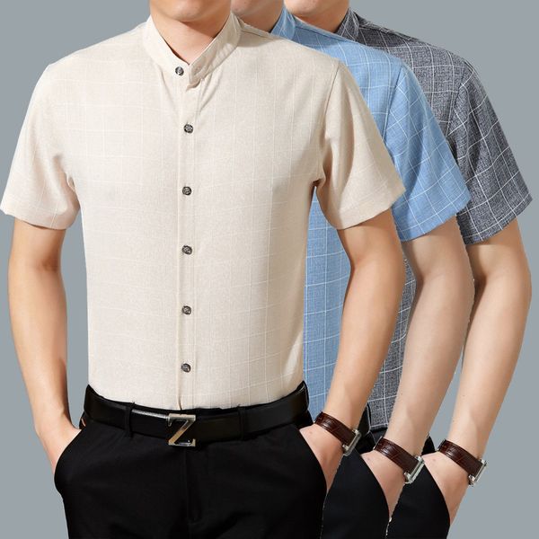 

new loose collar plaid thin summer middle aged wear short sleeve male cotton linen casual super large man shirt size -3xl 4xl, White;black