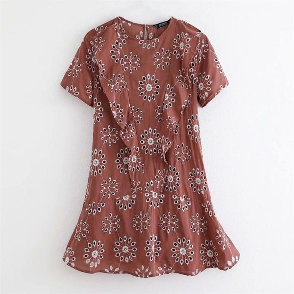 

casual dresses 2021 summer women's round neck short sleeve contrast color stitching belt lining dress hollow embroidery mini, Black;gray