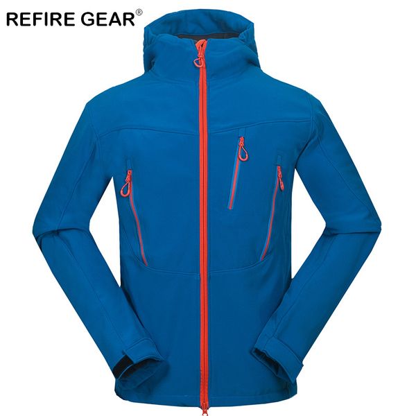 

outdoor jackets&hoodies refire gear waterproof thermal fleece jacket men windproof warm camping climbing jackets winter soft shell sport, Blue;black