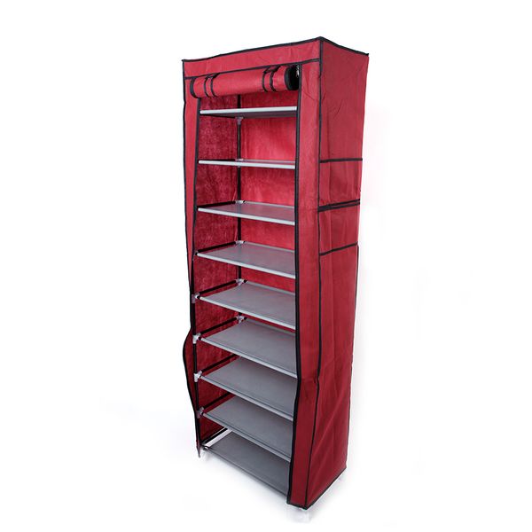 

10-layers 9 lattices non-woven fabric shoe rack fashionable room-saving with dustproof cover shelf storage shoe racks wine red