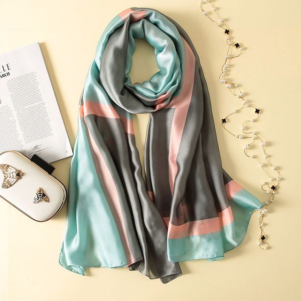 

2020 women's scarf fashion lady silk scarves print long shawls foulard femme bandanas hijab snood 180*90cm, Blue;gray