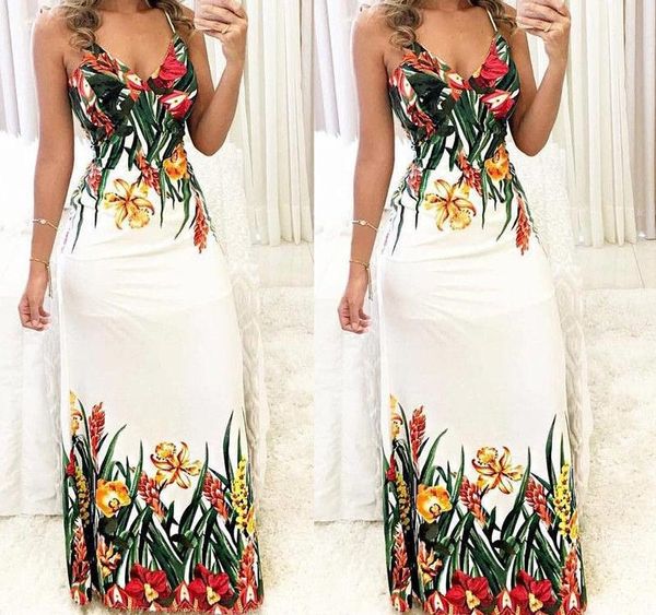 

summer women boho floral printed dresses arrival ladies sleeveless party evening long maxi dress suspenders v neck003, Black;gray