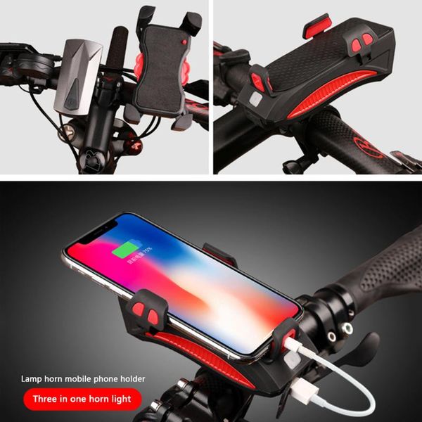 

mtb bicycle bike phone holder power bank phone rack holder w/ 400lm 2 led headlight speaker usb charging bike