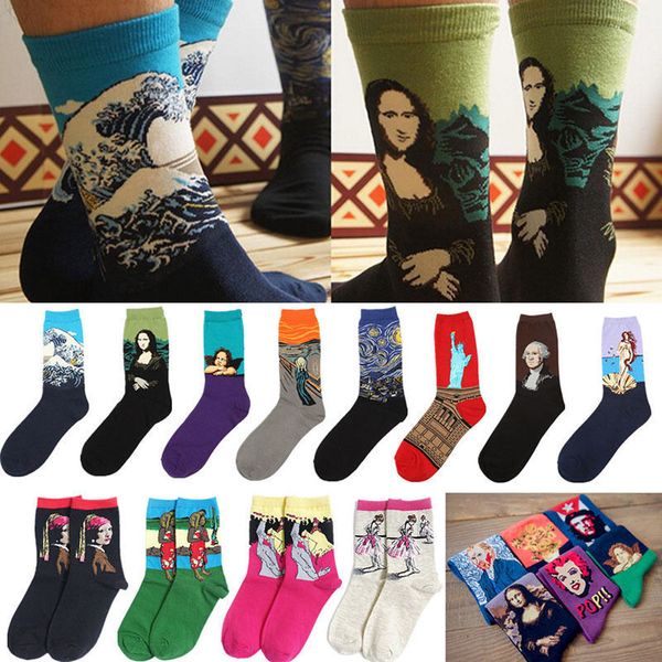 

hirigin 2020 new women men starry night art painting socks famous art painting funny novelty socks 12 styles, Black
