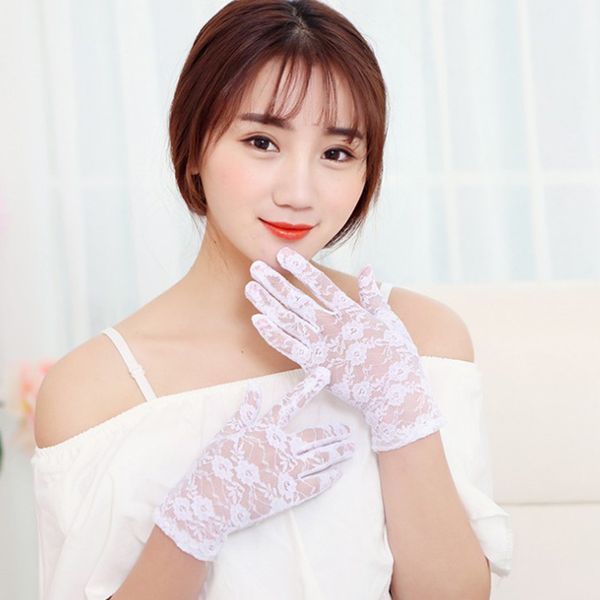 

1 pair party dressy gloves women lady lace mittens accessories sunscreen summer full finger girls lace fashion gloves, Blue;gray