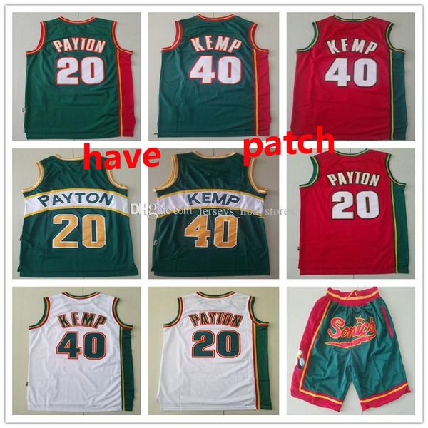 

men s seattlesupersonicsthrowback gary 20 payton shawn 40 kemp basketball shorts basketball jerseys red white blue 01, Black;red