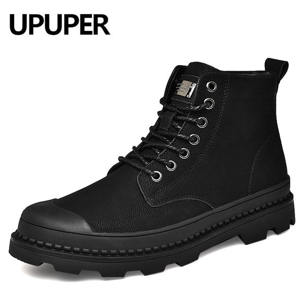 

upuper black winter men boots genuine leather ankle boots men winter shoes fur snow for botas