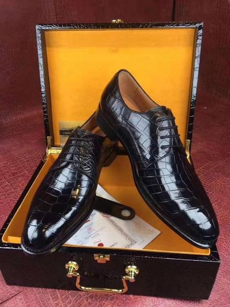 

100% genuine crocodile skin leather men fashion shoe with cow skin lining and cow shoe base men dress shoes, Black
