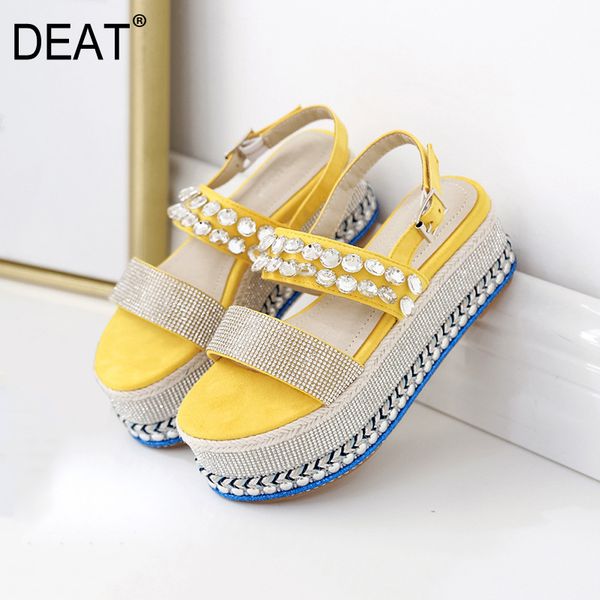 

deat] 2020 new spring summer round toe shallow full crystal pu leather platform sandals for women shoes fashion tide 10i563, Black