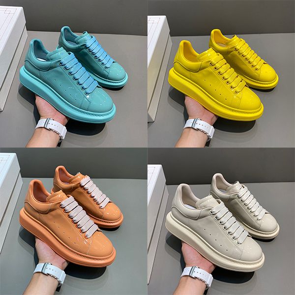 

new release platform sneaker bright patent leather women shoe designer men shoe plate-forme casual shoes low lace-up, Black