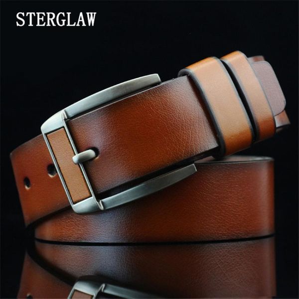 

110x3.7cm men's brown leather belts for men pin buckle jeans cowboy mens belts black designer u104, Black;brown