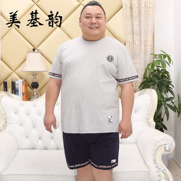 

2020 men summer 100% cotton plus size pajama sets male extra large size sleepwear set thin fabric short sleeve, Black;brown