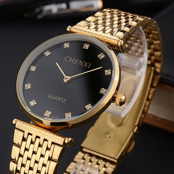 

2020 chenxi women men quartz gold watches lady diamond waterproof gold watch bracelet casual wristwatch, Slivery;brown