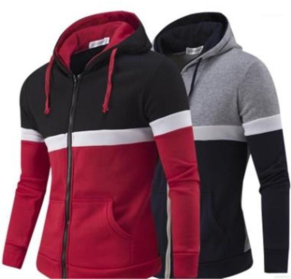 

male clothes autumn winter mens designer hoodie slim cardigan big pocket contrast color printed hooded sweatshirts casual, Black