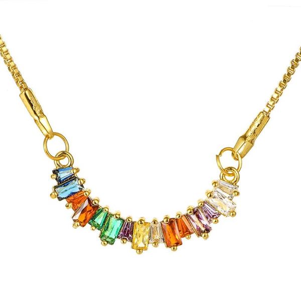 

hiphop multicolor zircon pendant seven color rainbow copper micro pave zircon ladies clavicle chain necklace accessories jewelry, Silver