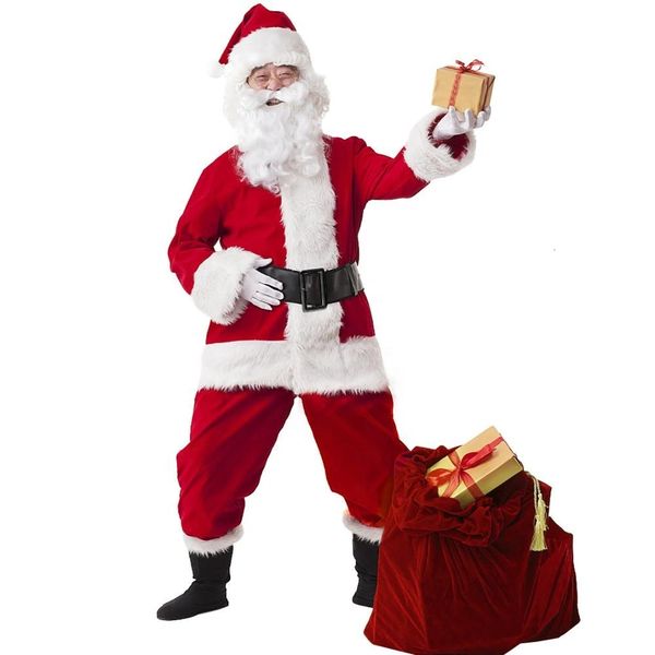 

red santa claus costume luxury pleuche father christmas suits