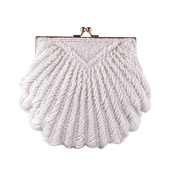 

women's clutch bag evening clutch wedding bridal tote pearl beaded fashion shell chain party bag