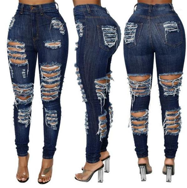 

ripped skinny long jeans pencil pants casual new women clothes street style women jeans fashion washed, Blue