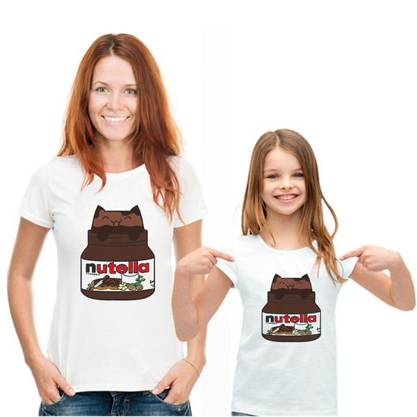 

summer retro mama daughter clothes t shirt nutella harajuku cute cat ropa mujer oversize t-shirt pretty fashion print tshirt, Blue