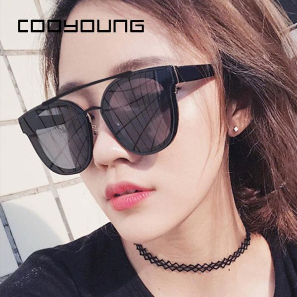 

cooyoung fashion cat eye sunglasses women classic brand designer female twin-beams coating mirror sun glasses, White;black