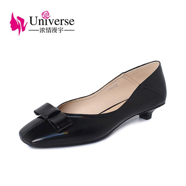 

universe k062 latest design 2020 low heels pump dress shoes genuine leather women shoes, Black