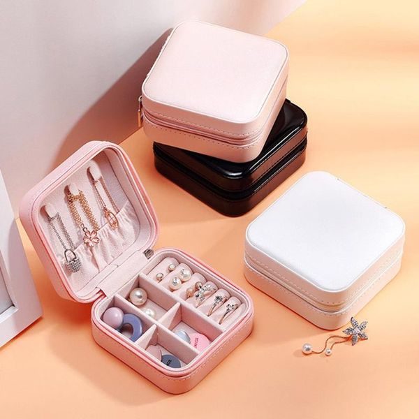

celldeal jewelry box travel comestic jewelry casket pu leather storage box ring lady case portable organizer necklaces, Pink;blue