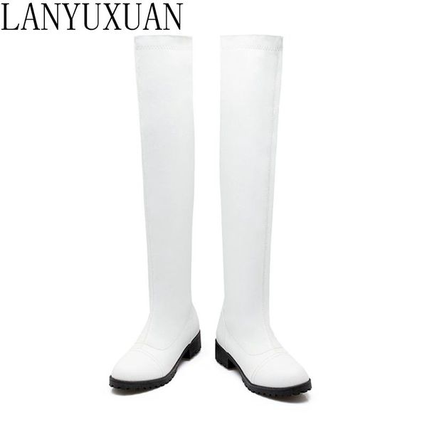 

boots 2021 botas mujer big size 34-43 brand design patch color over the knee thick sole platform slim long winter autumn 733-5, Black