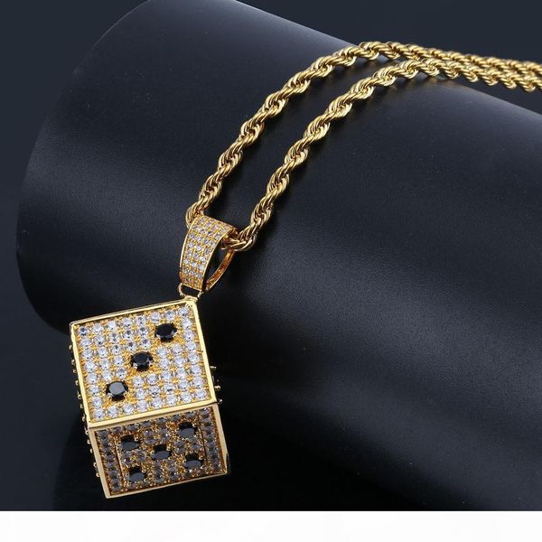 

mens necklace hip hop jewelry with zircon iced out chains vintage high grade dice pendant necklace stainless steel jewelry wholesale 2018, Silver