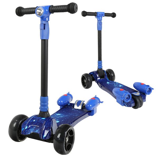 

children 4wheel stunt scooter foldable luminous headlight electric flash spray height adjustable bluetooth music player kids toy