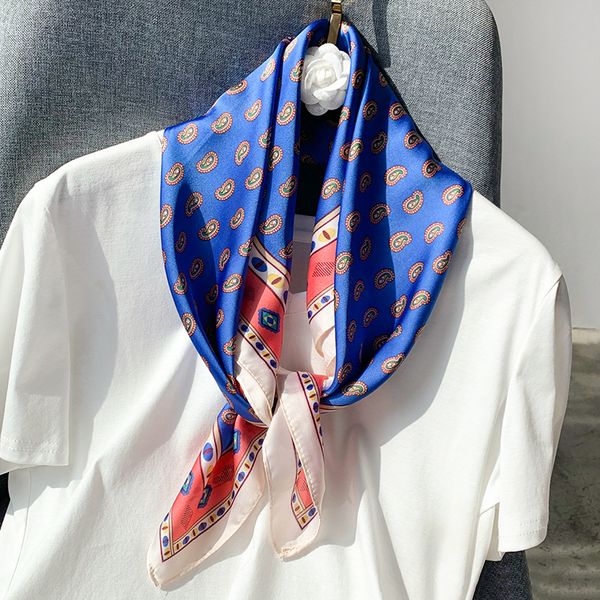 

square silk scavrf 2020 brand fashion work neckerchife spring blue decorative scarves 70*70cm small scarfs gift for lady, Blue;gray