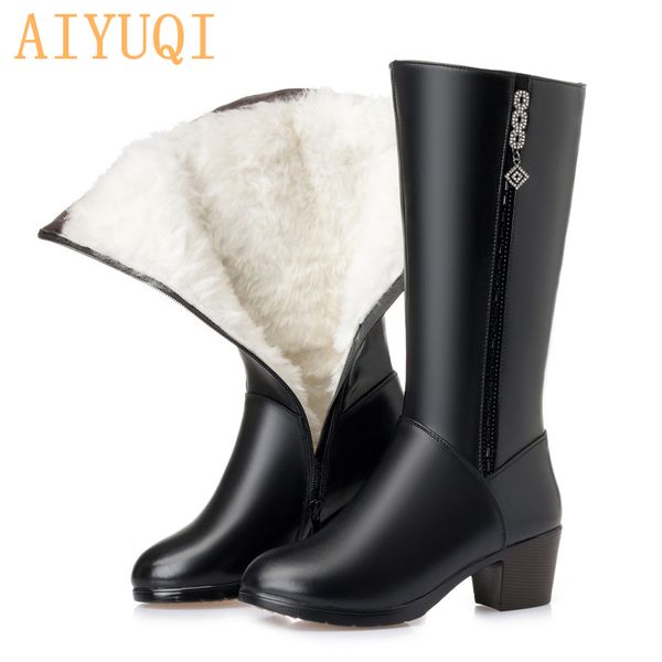 

aiyuqi women winter boots 2020 genuine leather female motorcycle boots big size 35-43 warm wool women, Black