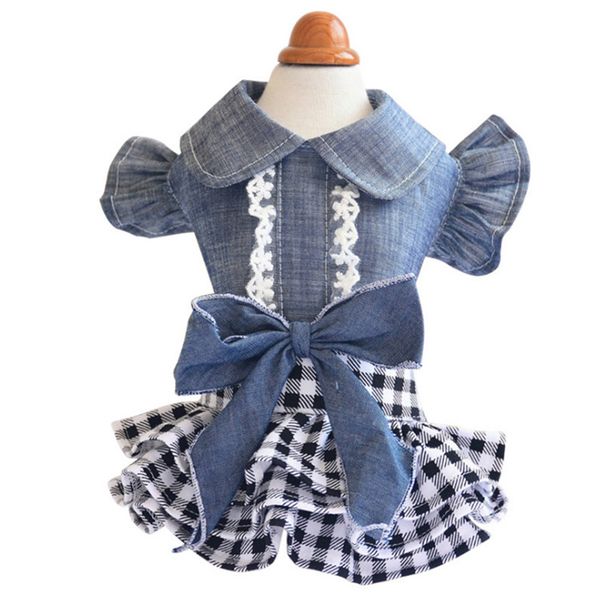 

lace bubble puppy bowknot dog dress pet summer jeans accessories cowboy gift
