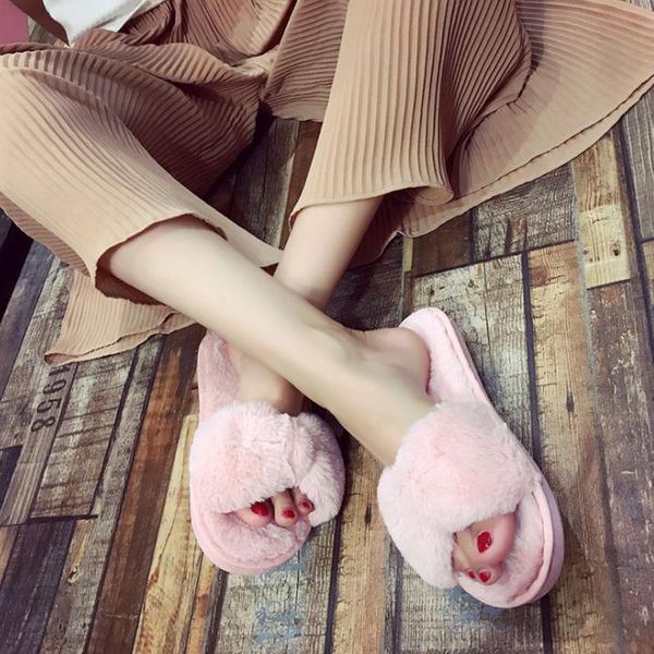 

2020 winter new fashion faux fur slippers outer wear fleeces comfortable wool sliders, Black
