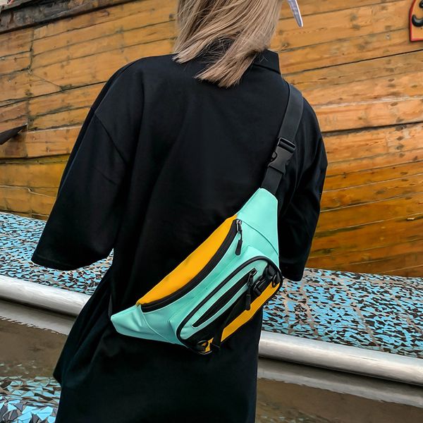 

хит талии сумка холст патч цвет пояса женские сумки женщины плеча crossbody грудь сумка banana fanny pack двухслойный hip кошелек