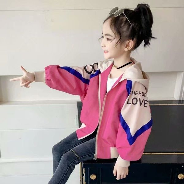 

2020 spring autumn girls windbreaker coat jackets baby kids letter hooded outwear for baby kids coats jacket clothing, Blue;gray