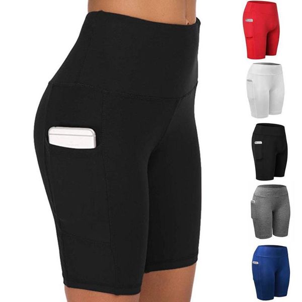 

yoga outfits jgs1996 high waist pocket leggings shorts solid color workout fitness gym women clothes leggins running mmujer, White;red