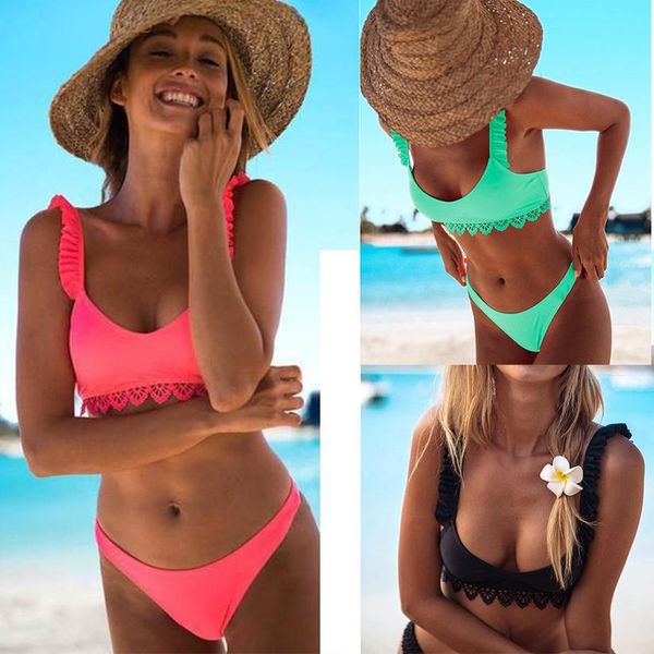 

2020 brazilian ruffled bikini solid set women color swimsuit female bikinis summer new beachwear bathing suit biquinis, White;black