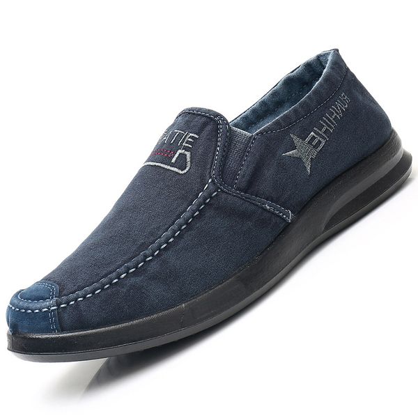

lazy slip-on men's canvas shoes breathable denim 20 autumn new style old beijing cloth shoes men's wear-resistant wholesal, Black