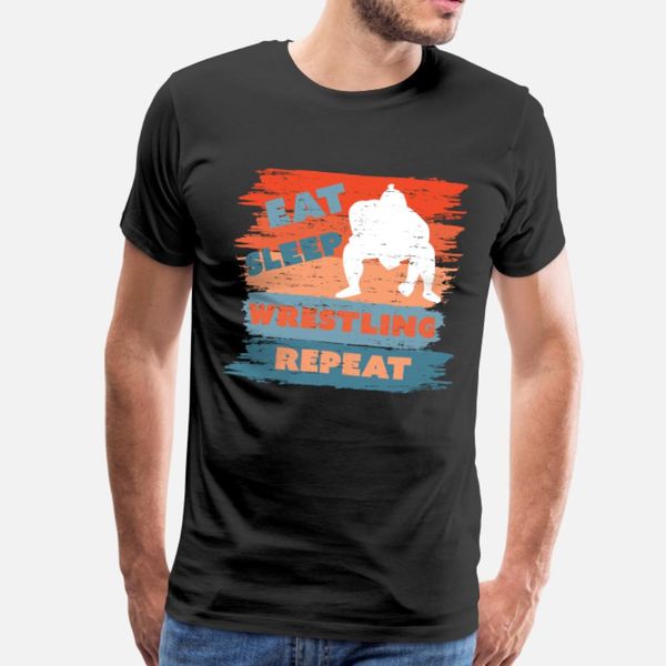 

eat sleep wrestling repeat sumo wrestler gift t shirt men designer cotton round collar novelty interesting building summer leisure shirt