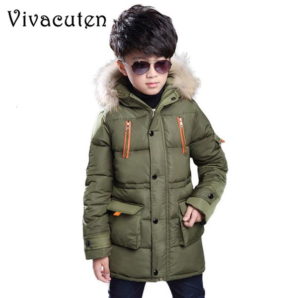 

new children winter jacket for boys casual fur hooded thick cotton-padded teens boy long coat solid parka kids clothes outwears, Blue;gray