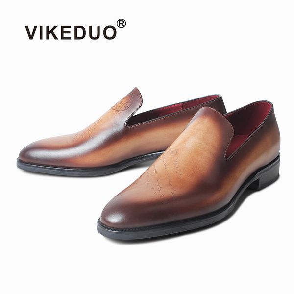

vikeduo loafers shoes men letter engraving brown casual shoes genuine leather drving footwear patina zapatos hombre, Black