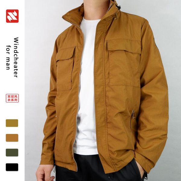 

2020 осень и зима новый стиль мужчины спорт ветровка открытый двойной слой занг мао медный плетеный ветрозащитный кармане пальто куртки, Tan;black