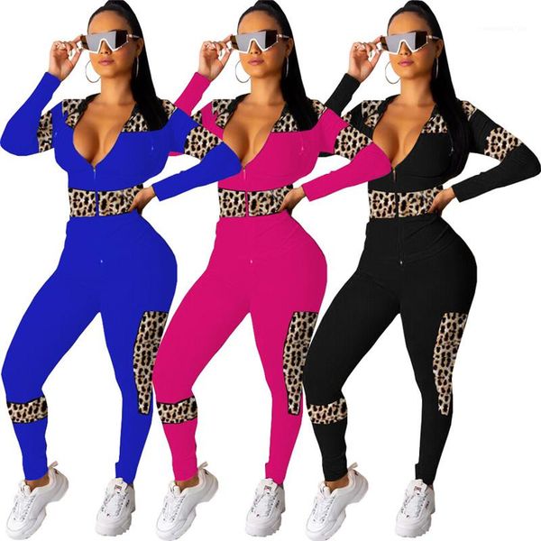 

sets clothing zipper v neck long sleeve slim sets new women tracksuits leopard woman 2pcs, White