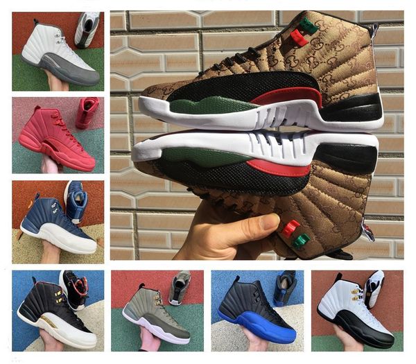 

mens 12s gym red basketball shoes university blue michigan bordeaux 12 navy bulls the master flu game taxi sports sneaker trainers size 7-13, White;red