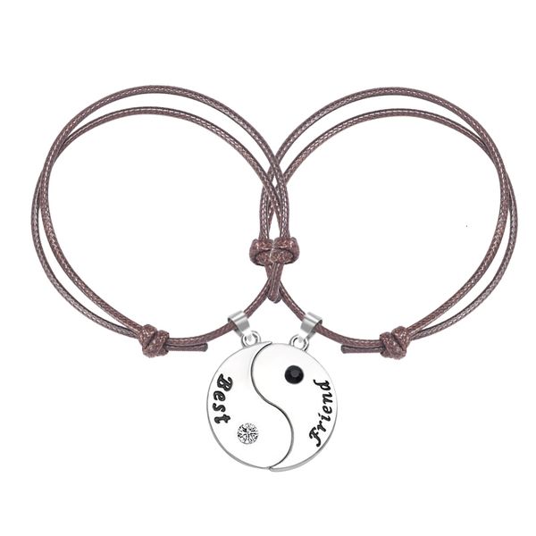 

diy brown leather bracelet friend for women men yin yang taiji pendant adjustable charm jewelry gifts dropshipping 2020, Black