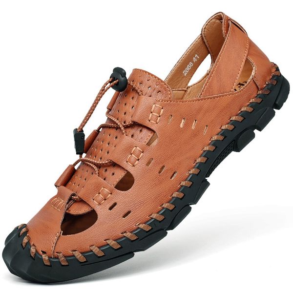 

summer men sandals water beach slippers genuine leather men sandals men's lightweight garden shoes, Black