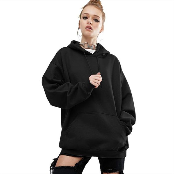 

women hoodie sweatshirts winter japanese fashion 2020 oversize ladies pullovers warm pocket hooded jacket drop shipping, Black