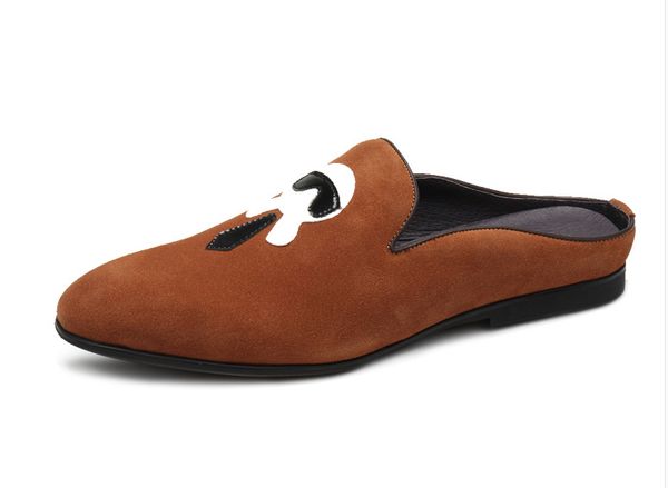 

new style men fashion outdoor scuffs men genuine leather flat slippers casual shoes ing, Black